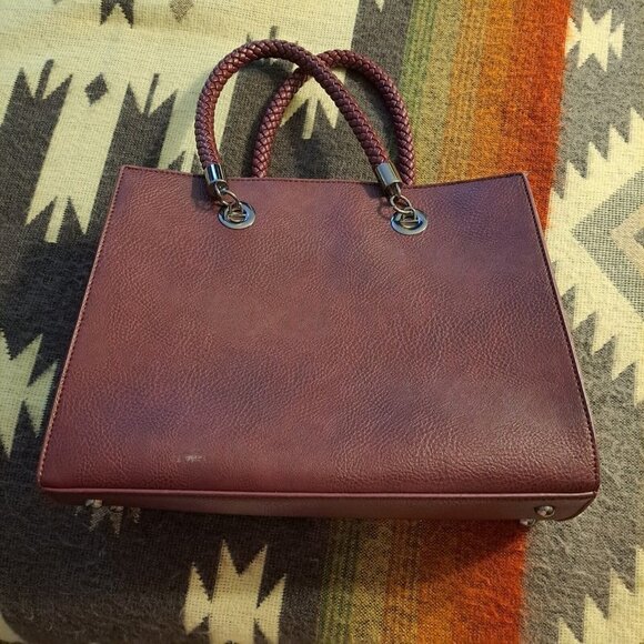Burgundy Hard Shell Briefcase Tote Nice Braided Handles - Picture 2 of 6